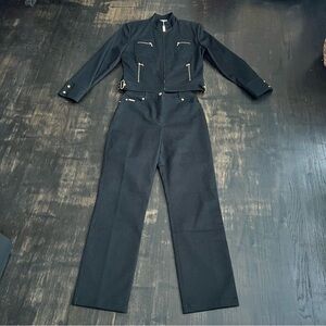 Women’s Vintage St. John Sport Black Denim 2 Piece Suit Jacket Trouser Pants 2 P